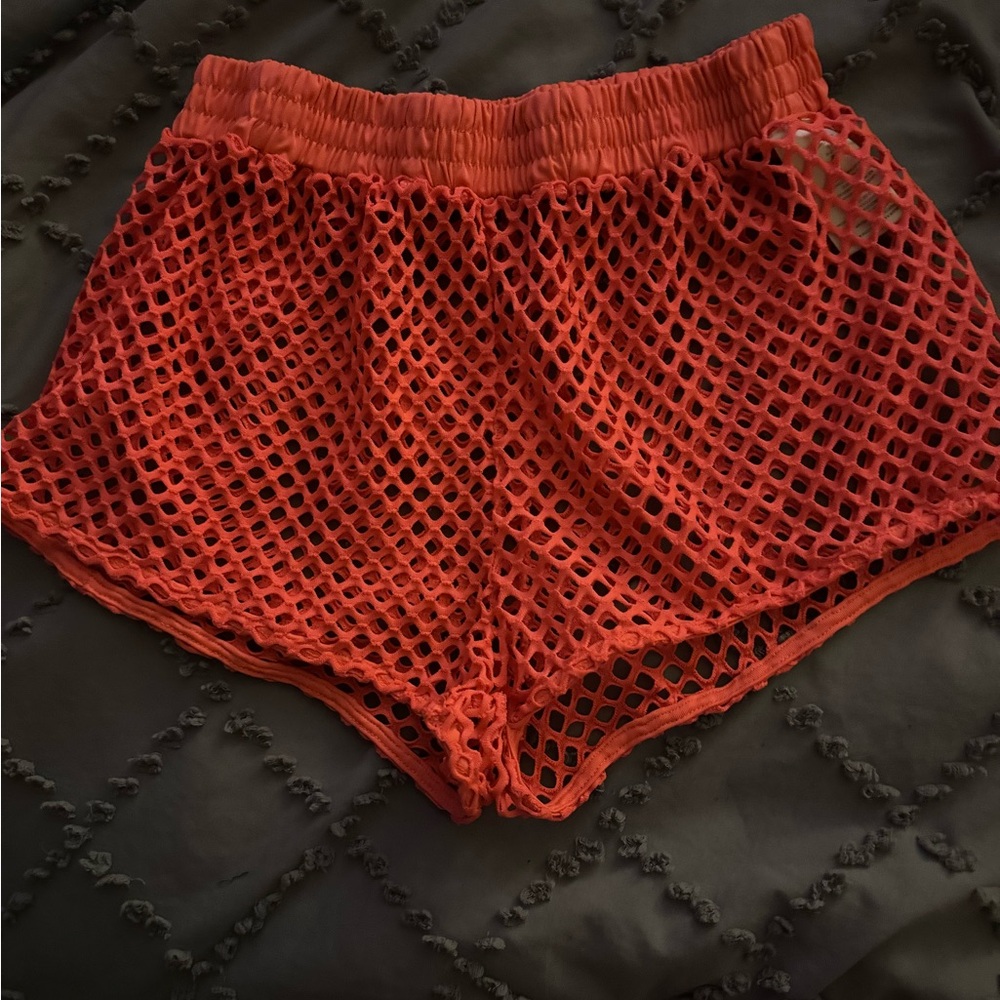 Women's pink Mesh Swim Coverup Shorts